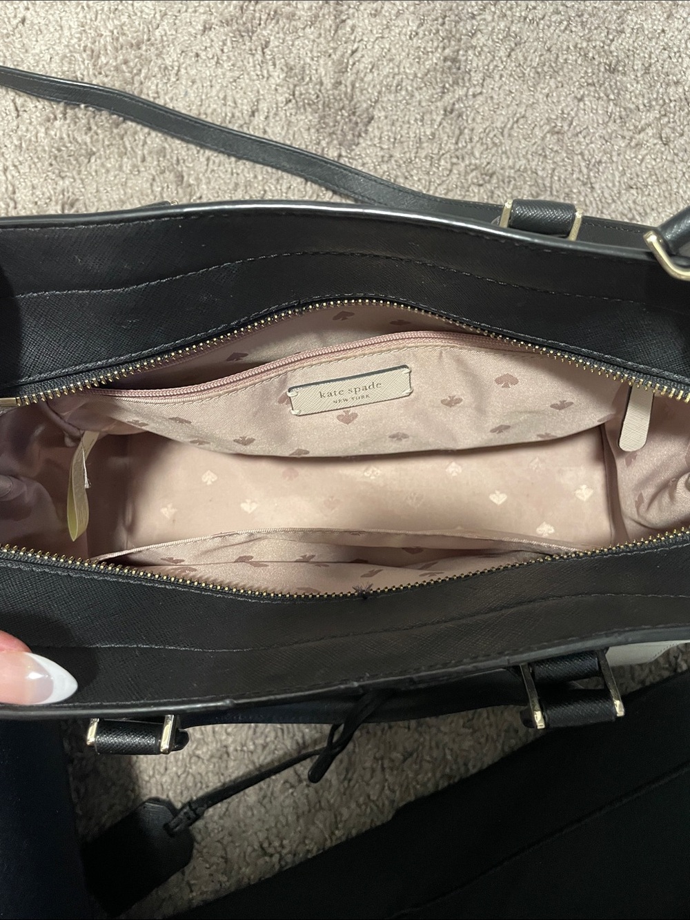 kate spade Black, White and Tan Leather Structured Purse with Wallet - Picture 5 of 8